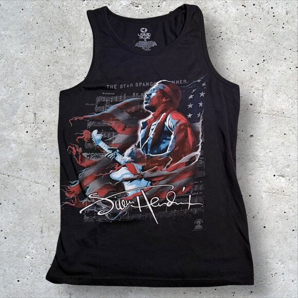 Vtg 2003 Liquid Blue Jimi Hendrix Star Spangled Banner Tank Top Black Size M - Picture 1 of 9